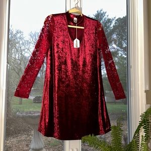 NWT Burgundy Velvet Dress with Lace Sleeves